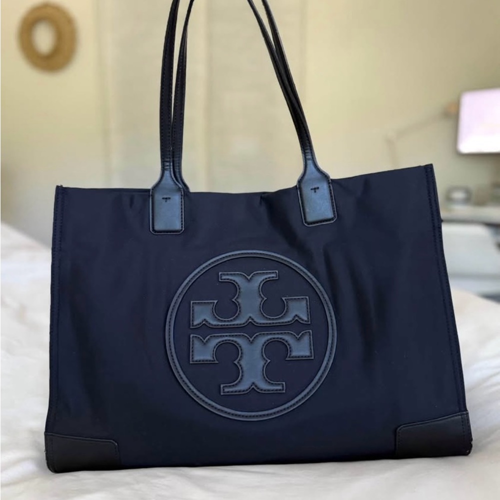 Tory Burch Black Ella Tote with Logo